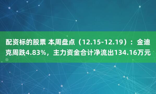 配资标的股票 本周盘点（12.15-12.19）：金迪克周跌4.83%，主力资金合计净流出134.16万元