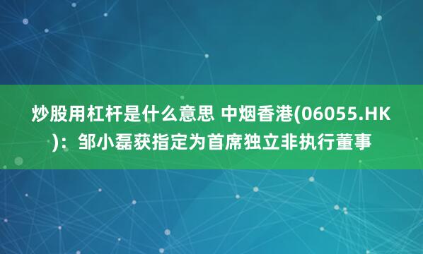炒股用杠杆是什么意思 中烟香港(06055.HK)：邹小磊获指定为首席独立非执行董事